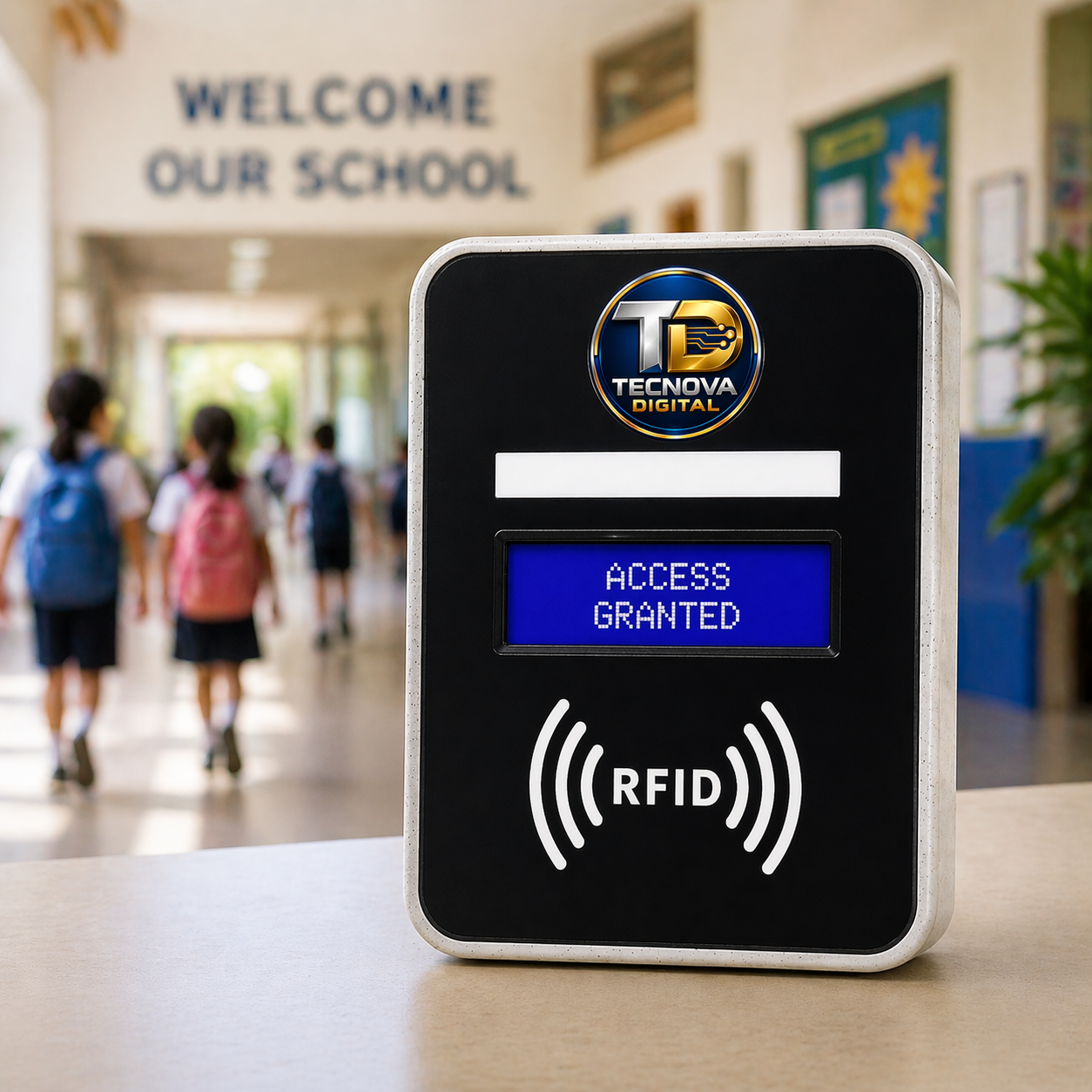 RFID reader installed at school hallway entrance